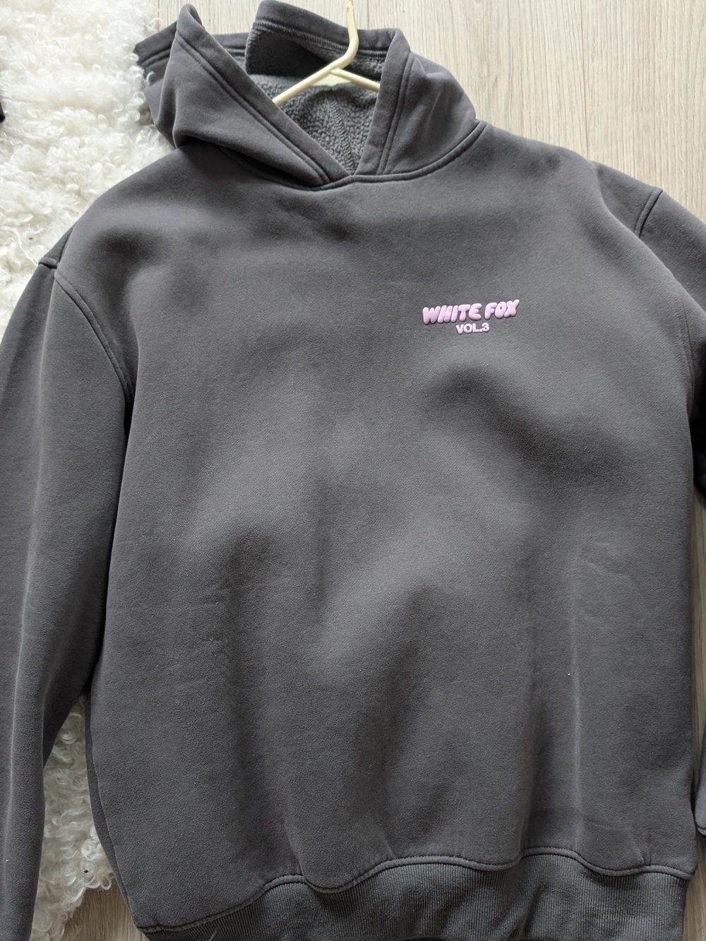 White Fox Boutique Charcoal Gray Hoodie with Pink Logo